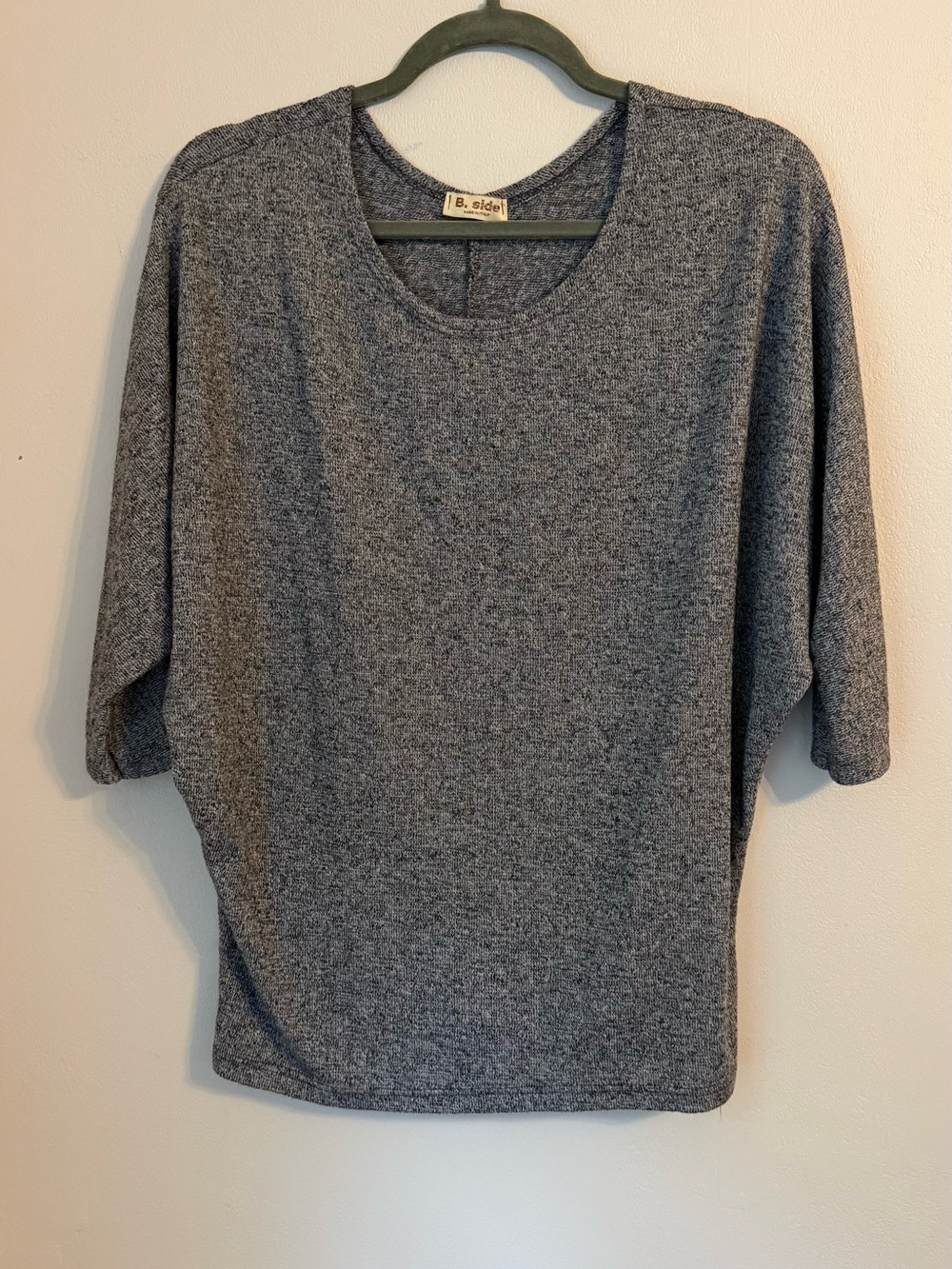 B. Side Heather Gray Knit Dolman Sleeve Top Made in Italy Size Medium